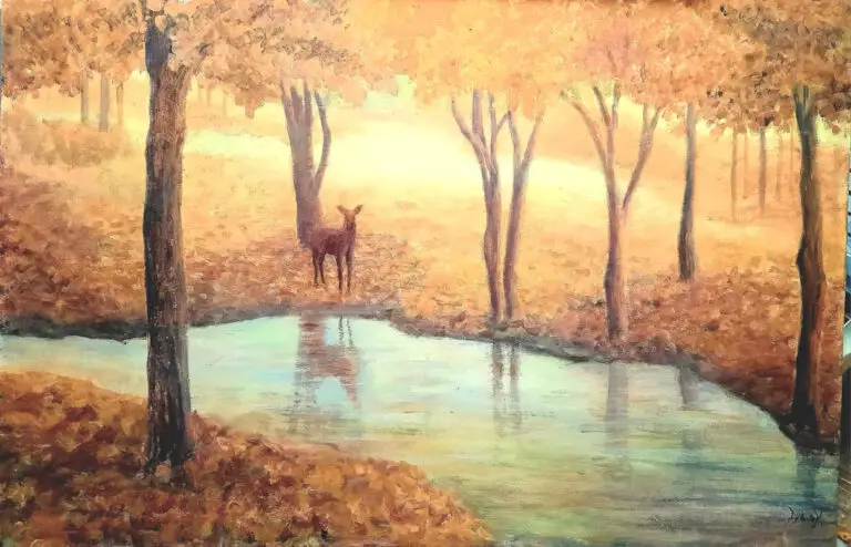 Ree in goud 80x60cm - Acryl op canvas - 250  euro