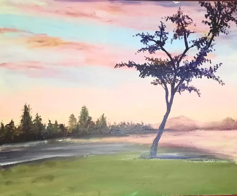 Bij het meer 50x40 cm - Acryl op canvas - 75 euro