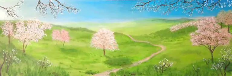 Lente in de heuvels 150x50 cm - Acryl op canvas - 300 euro