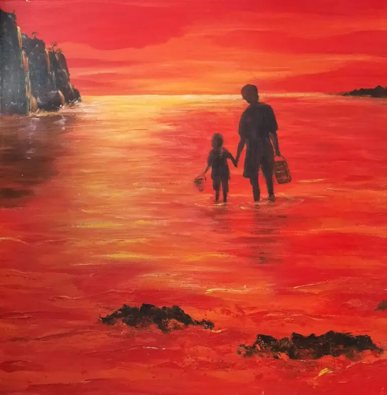 Vissen met vader 70x70 cm -  100 euro