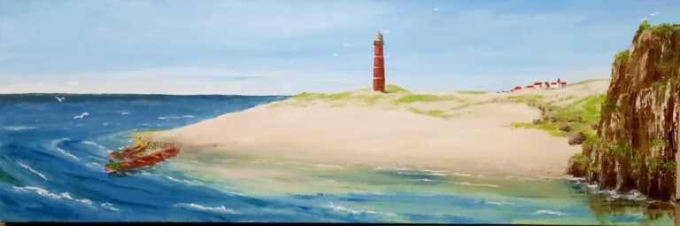 Vuurtoren 150x50 cm - Acryl op canvas - 300 euro