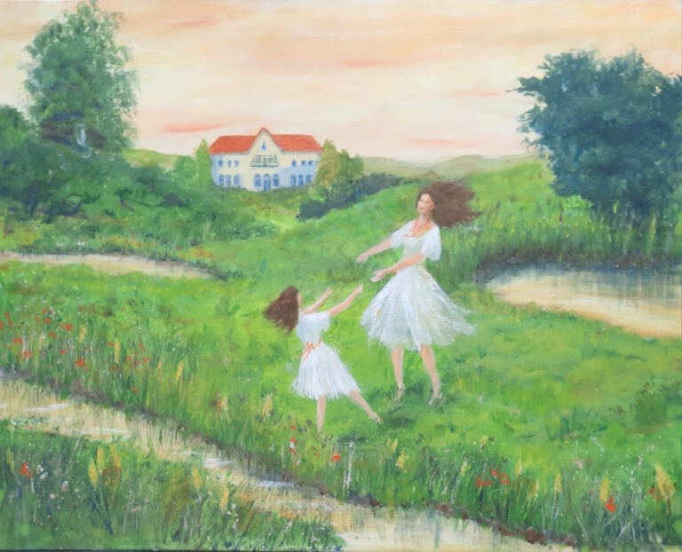 Dansen met mama - 103x83 cm incl witte baklijst - 225 euro