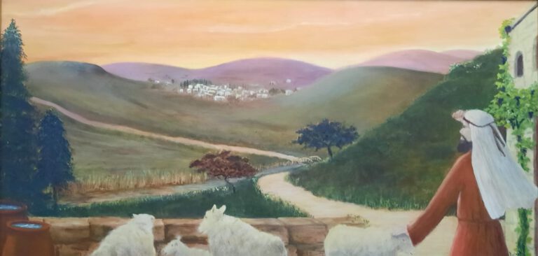 Op de uitkijk 90x40 cm acryl op canvas - 250 euro