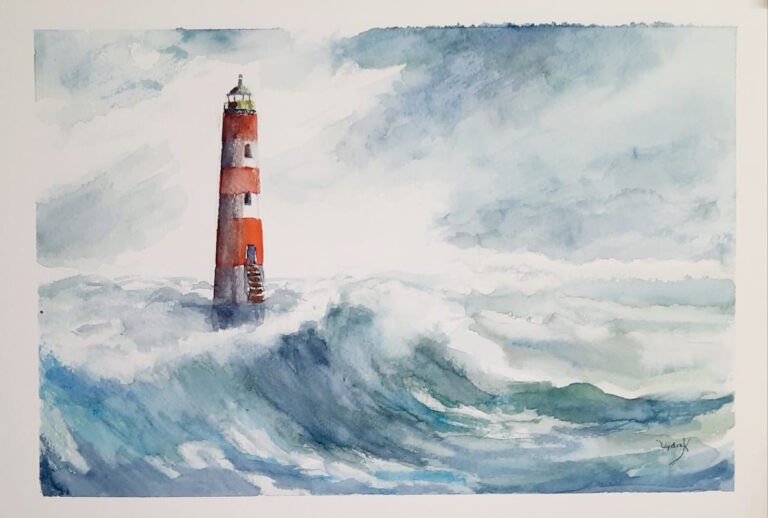 vuurtoren in de branding A5  verkocht